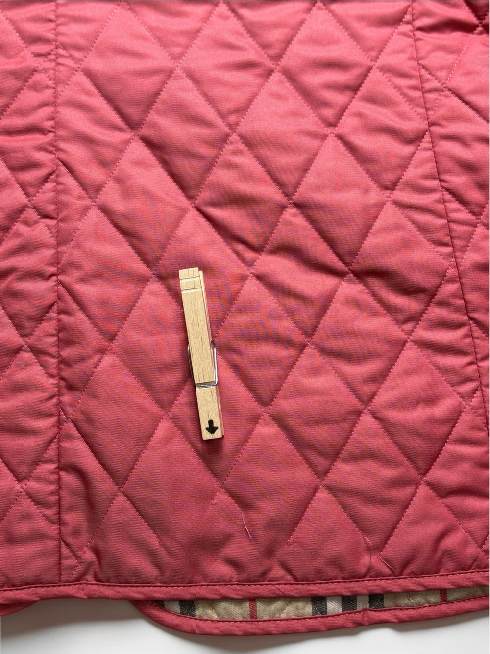 Burberry London Coral Pink Diamond Quilted Nova Check Lined Jacket Large *Flaws - Picture 9 of 16